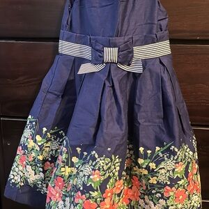 Janie and Jack Enchanted Valley Navy Floral Dress with Bow Accent